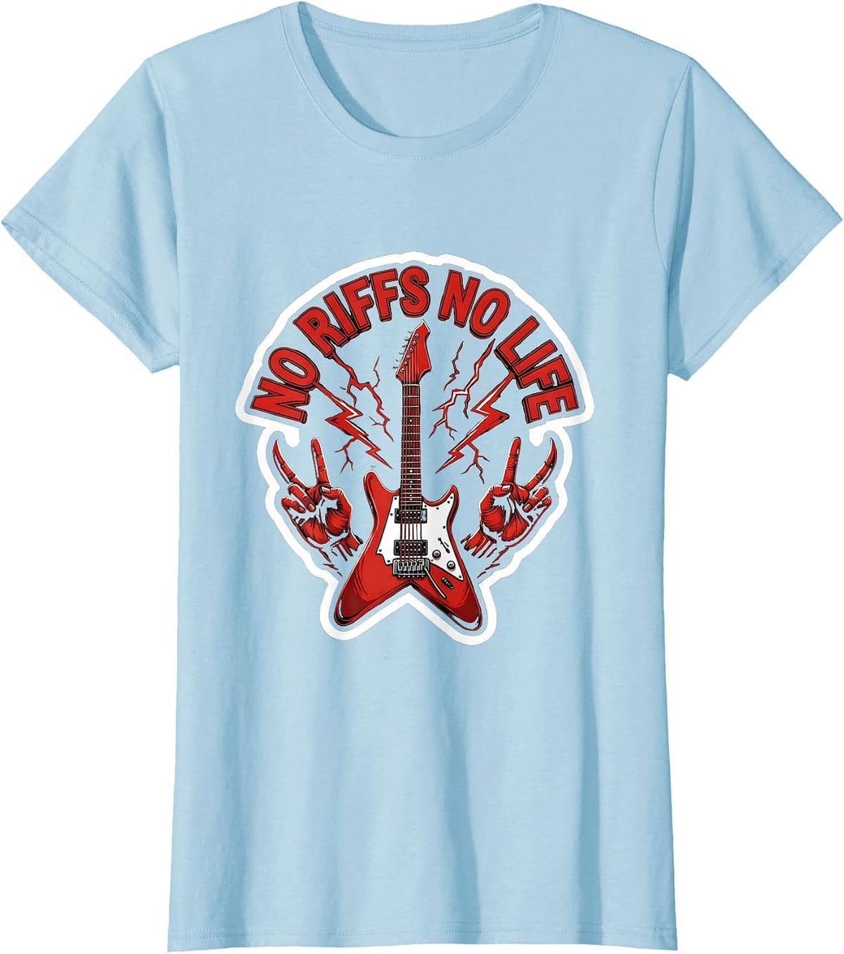 No Riffs No Life Metal Music Graphic Design T-Shirt - Baby Blue