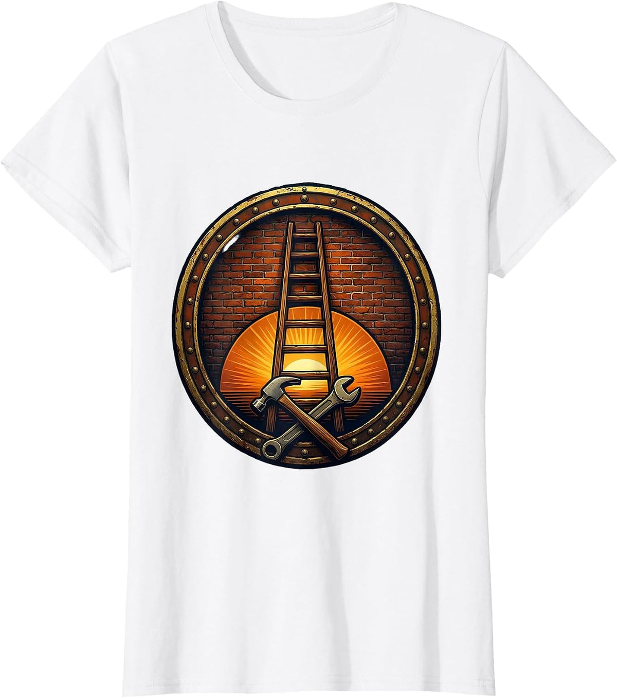 Labor Day Ladder Brick Wall Dusk Illustration T-Shirt - White