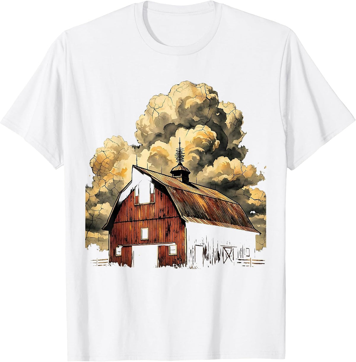 Men's Red Barn Lightning Rod Storm Clouds Graphic T-Shirt - White