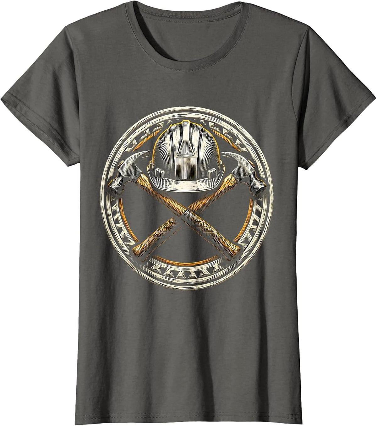 Women's Hardhat Crossed Sledgehammers Construction Graphic T-Shirt - Asphalt Grey