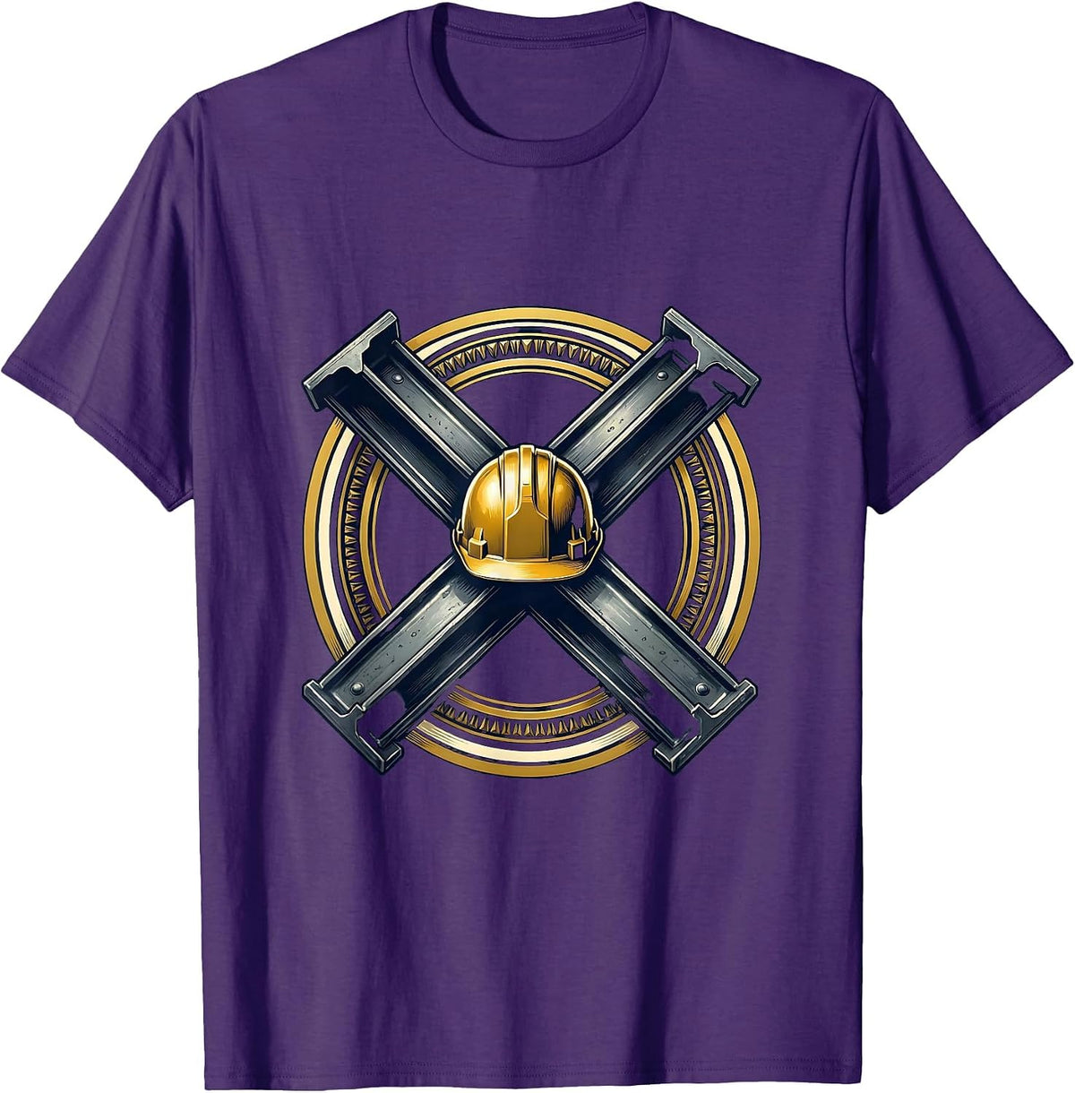 Labor Day Hardhat Crossed Steel Beams Graphic T-Shirt - Purple
