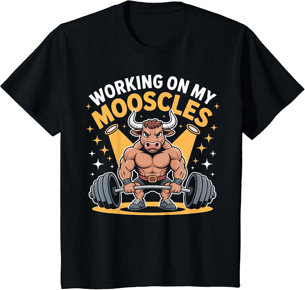 Cow Lifting Weights Working On My Mooscles Gym T-Shirt - Black