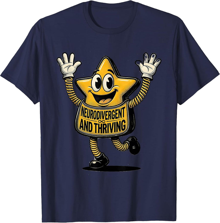 Neurodivergent and Thriving Autism Awareness Design T-Shirt - Navy Blue