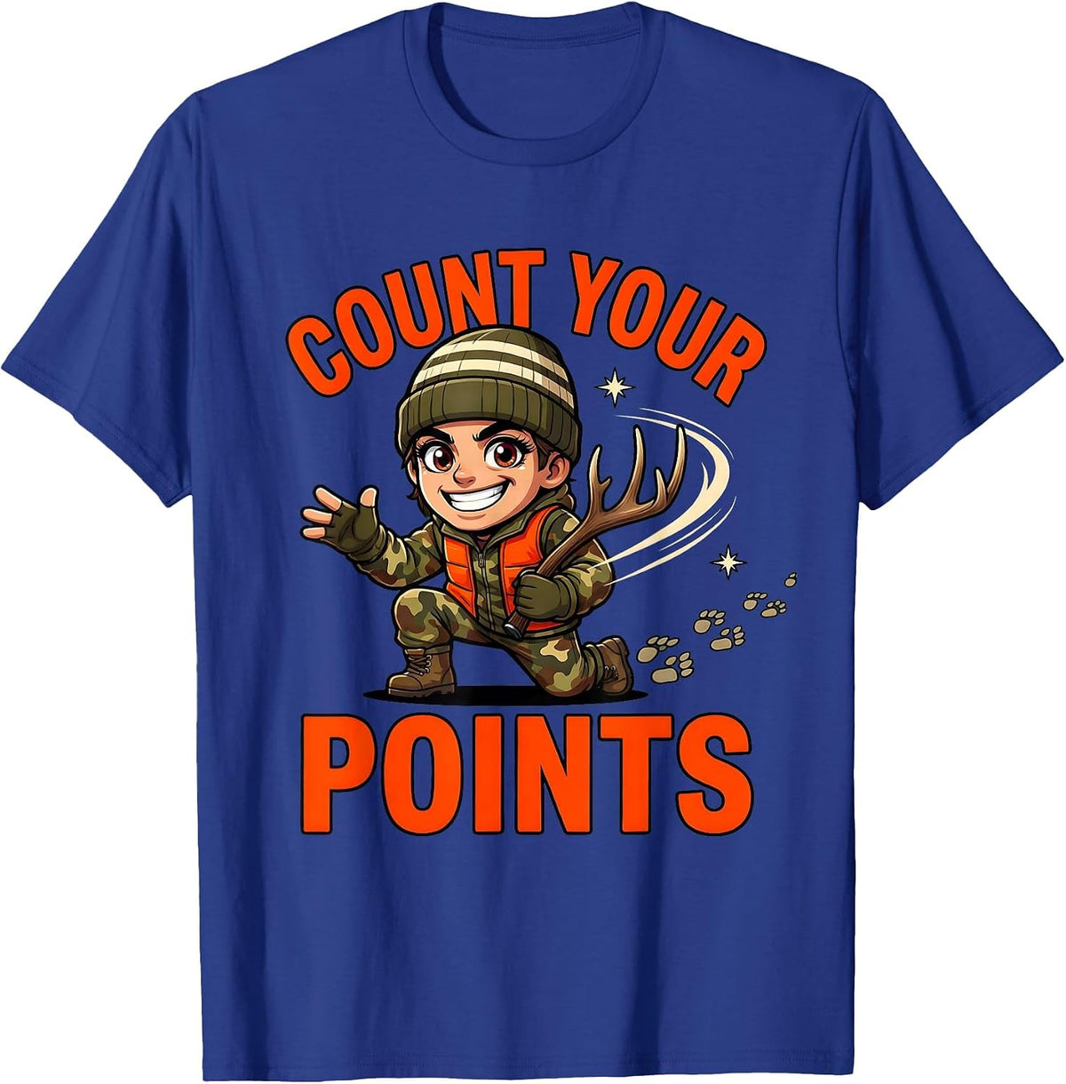 Men's COUNT YOUR POINTS Funny Whitetail Deer Hunter Christmas T-Shirt - Royal Blue