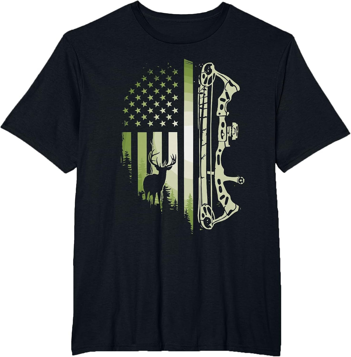 Patriotic Bowhunting USA Flag Bow Archery Deer Hunting Wild T-Shirt - Black