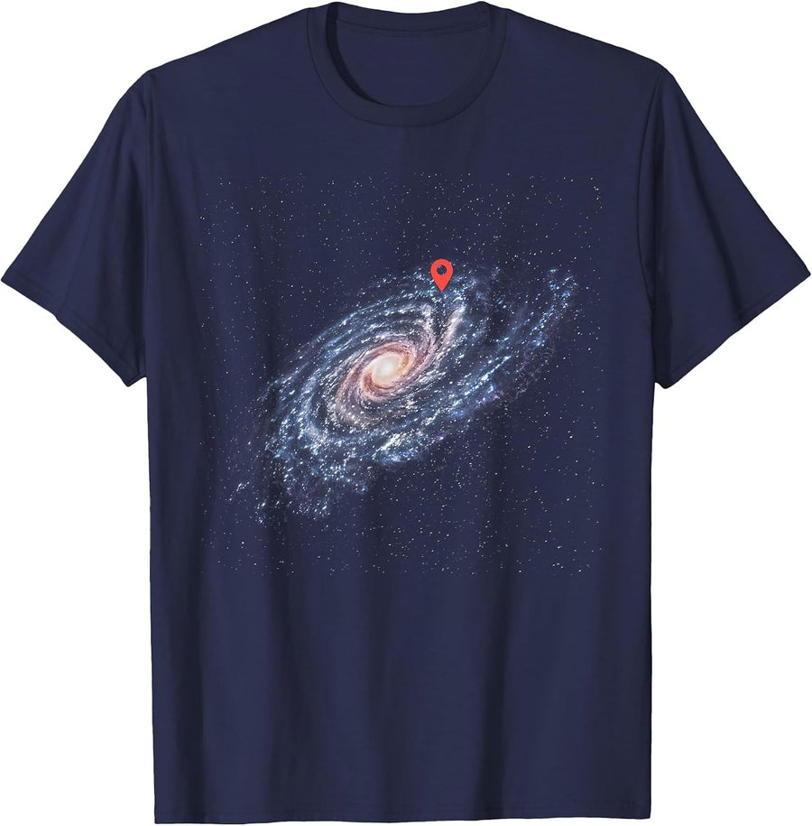 You are Here Galaxy Map Universe Pin Milky Way Location T-Shirt - Navy Blue