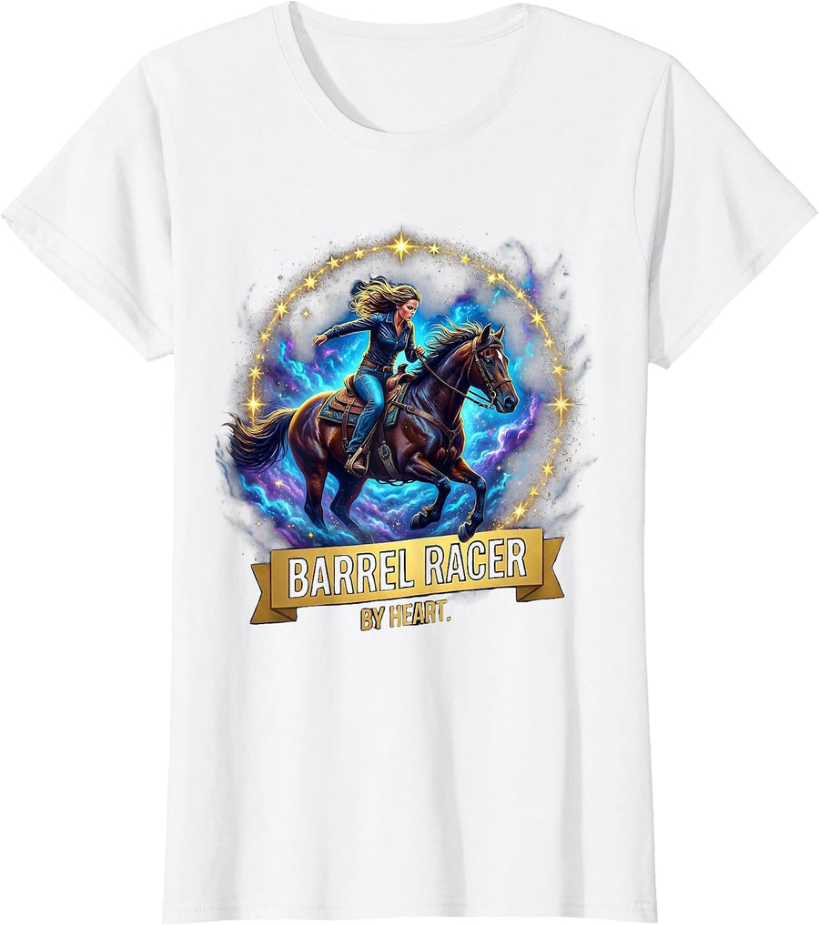 Barrel Racer By Heart Rodeo Design T-Shirt - White