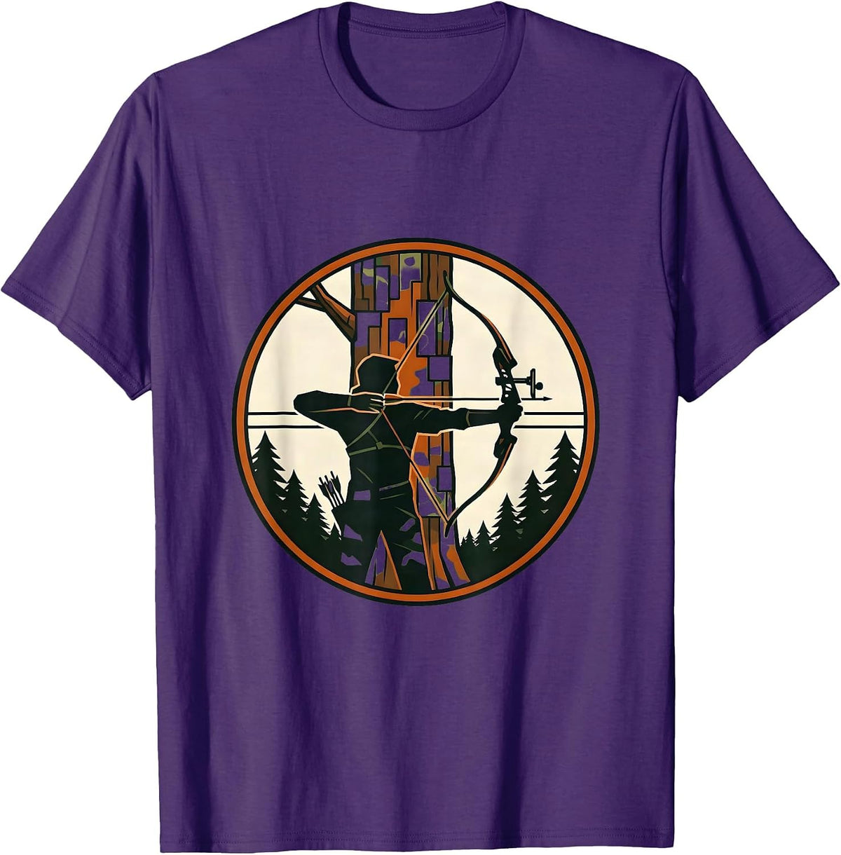 Hunting Bow Camo Tree Trunk Archery Design T-Shirt - Purple