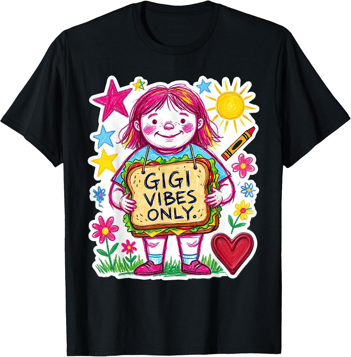 Men's Gigi Vibes Only Grandma Pride Design T-Shirt - Black
