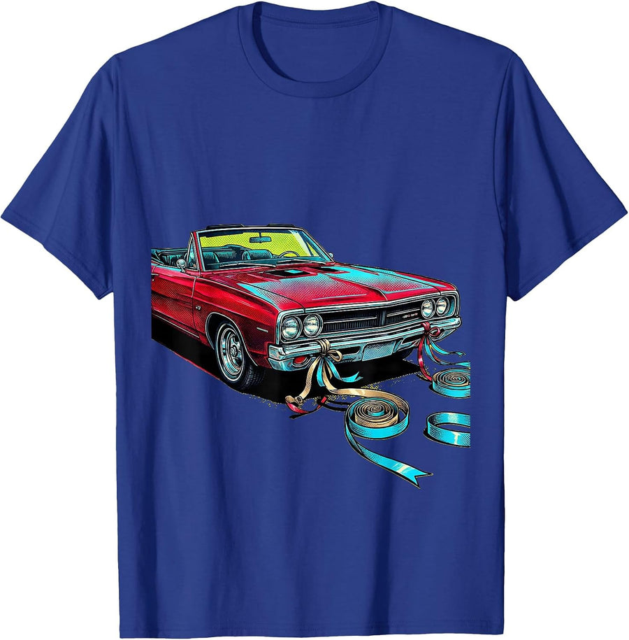 21st Birthday Vintage Car With Streamers Design T-Shirt - Royal Blue