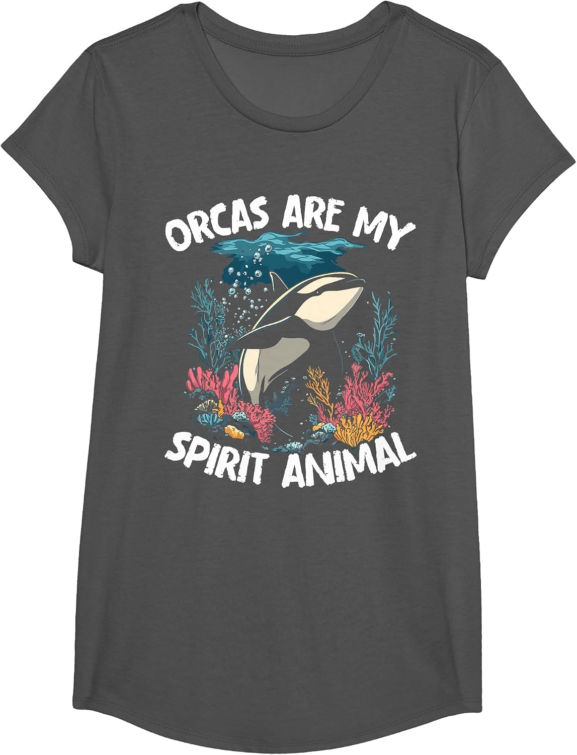 Orcas are My Spirit Animal - Orca Whale T-Shirt - Girls Asphalt Grey