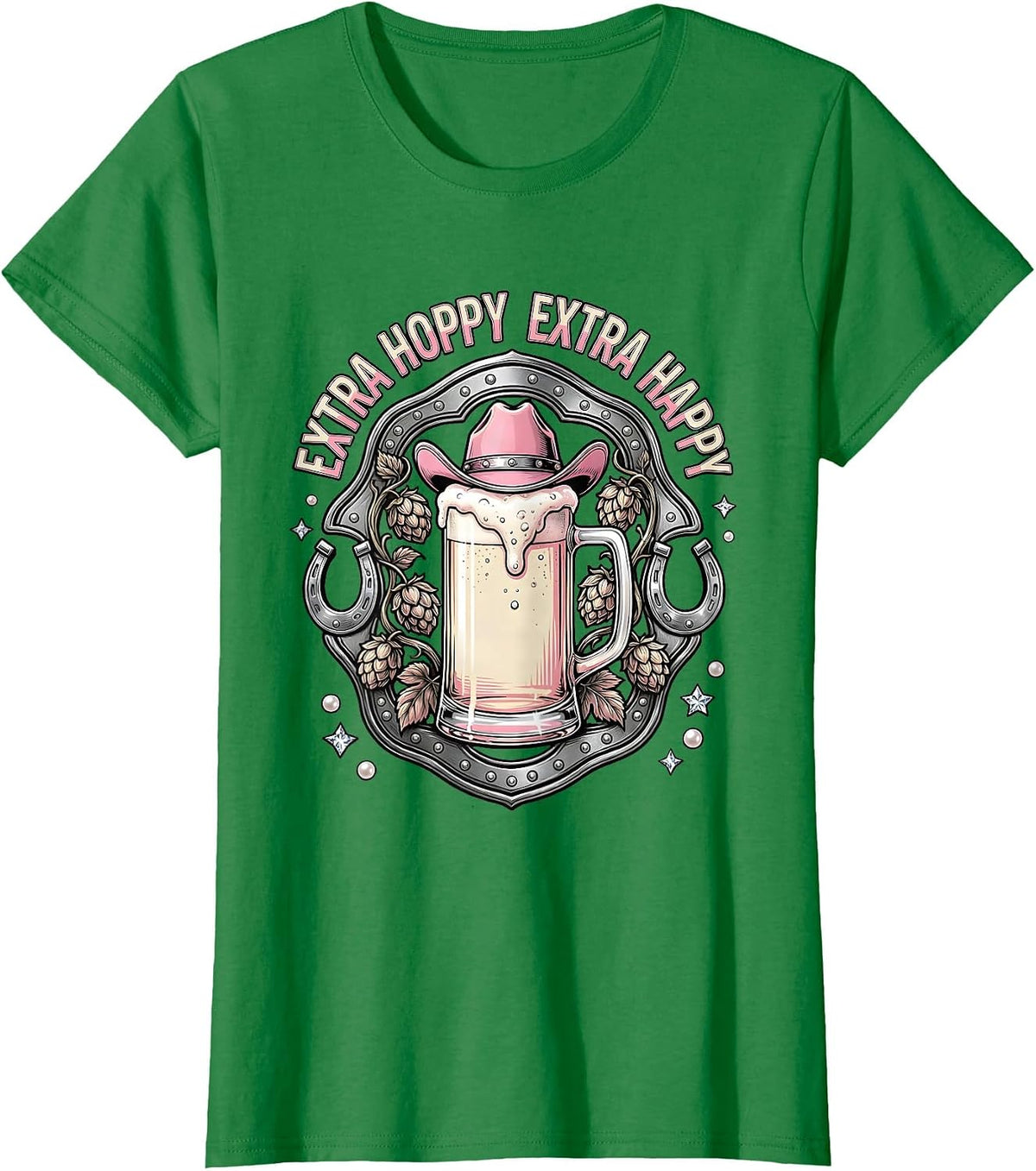 Women's Extra Hoppy Extra Happy Beer Lover Design T-Shirt - Kelly Green