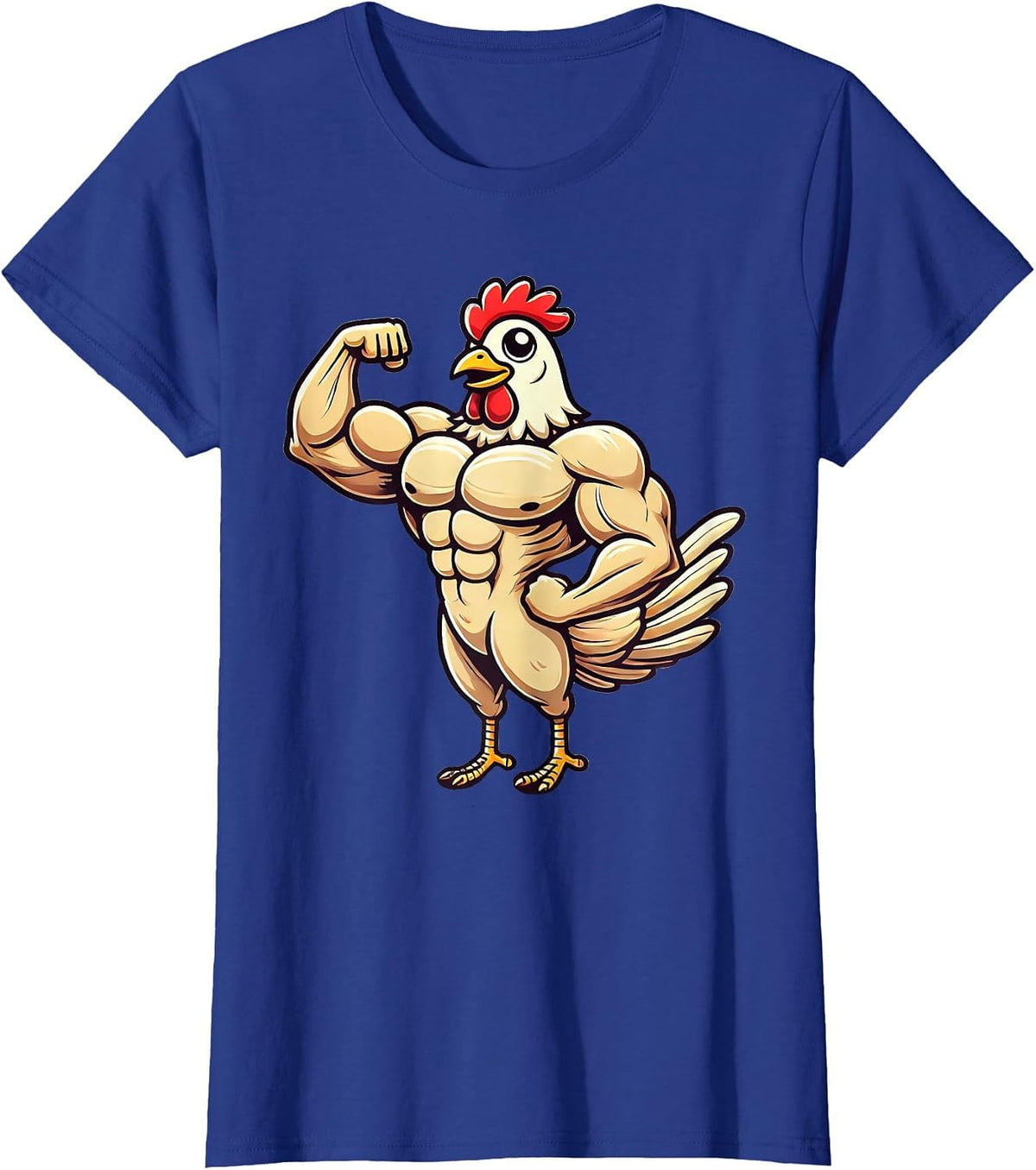 Muscular Chicken Powerlifting Weightlifting Gym Workout T-Shirt - Royal Blue