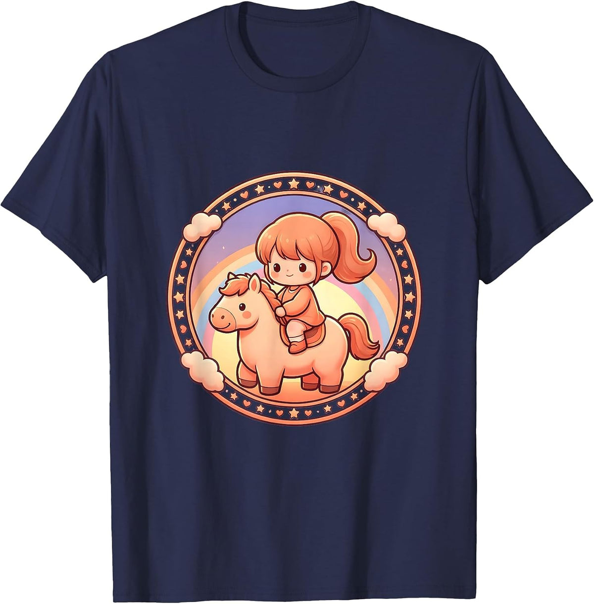 Cowgirl Sunset Silhouette Horseback Riding Graphic T-Shirt - Navy Blue