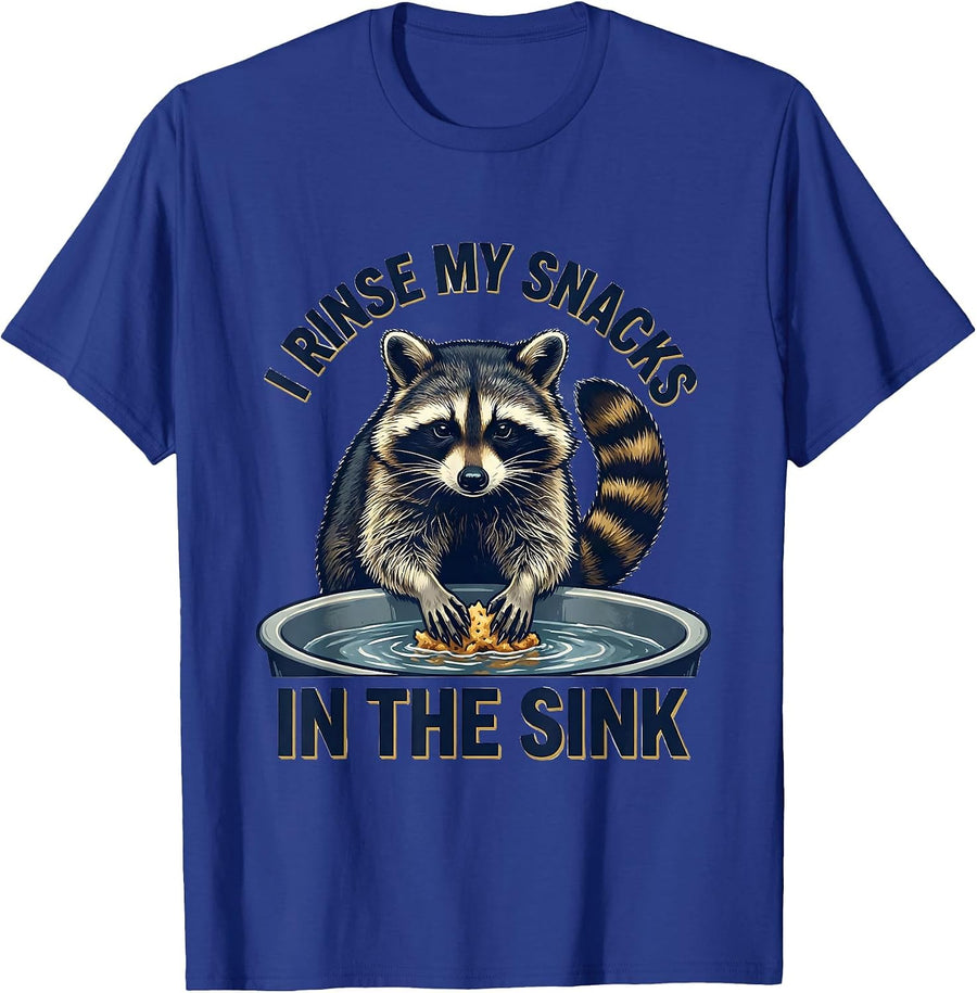 I Rinse My Snacks In The Sink Funny Raccoon Meme Trash Panda T-Shirt - Royal Blue