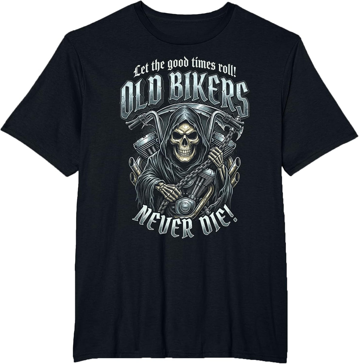 Old Bikers Never Die Skeleton Helmet Motorcycle T-Shirt - Black