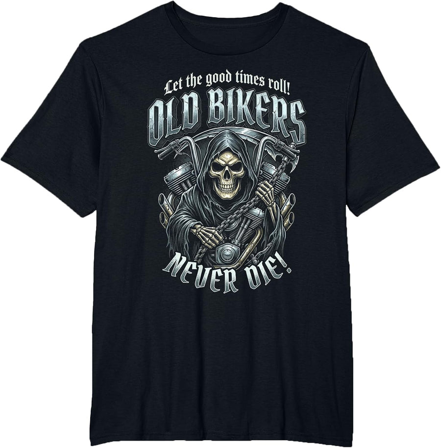 Old Bikers Never Die Skeleton Helmet Motorcycle T-Shirt - Black