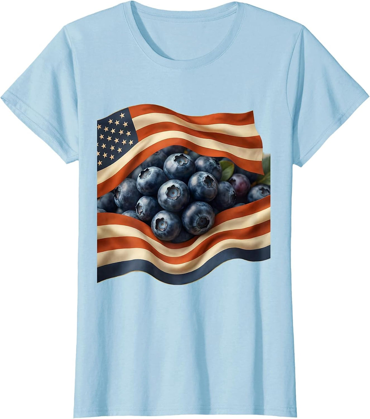 Red White and Blueberry American Flag Design T-Shirt - Baby Blue