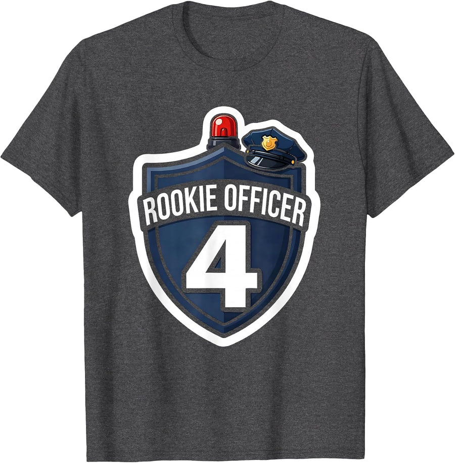 Men's Rookie Officer Age 4 Playful Toddler Police Role Play T-Shirt - Dark Heather Grey