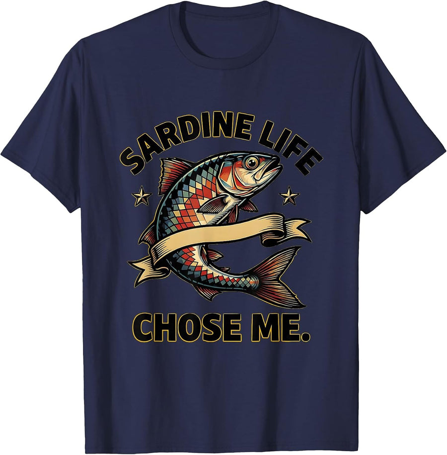Sardine Life Chose Me Funny Ocean Fish Design T-Shirt - Navy Blue