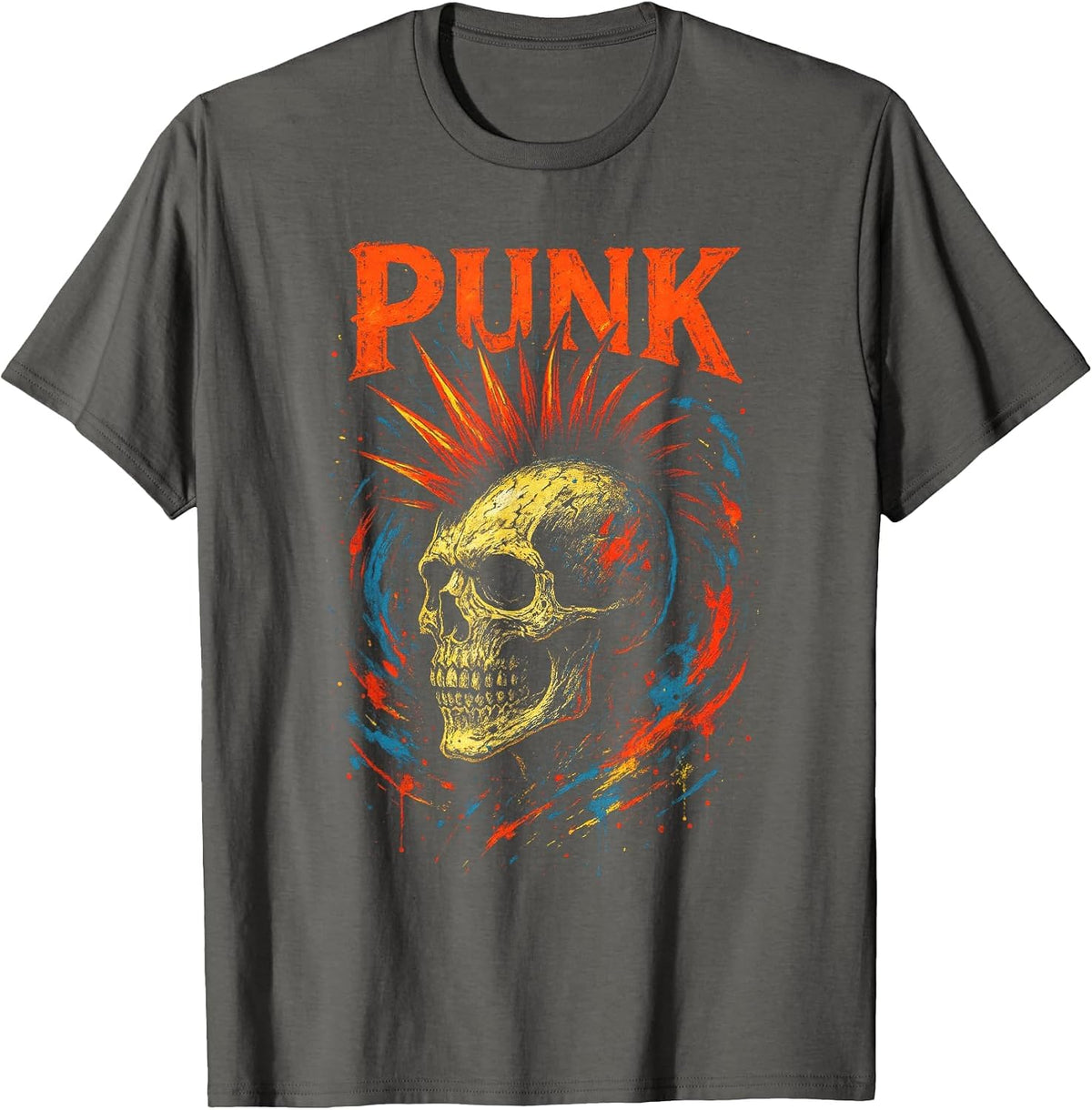 Punk - Vintage Graffiti Biker Rocker Punk Horror T-Shirt - Asphalt Grey