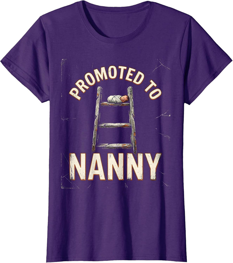 Women's Promoted To Nanny Distressed Funny First Time Grandma Gift T-Shirt - Purple