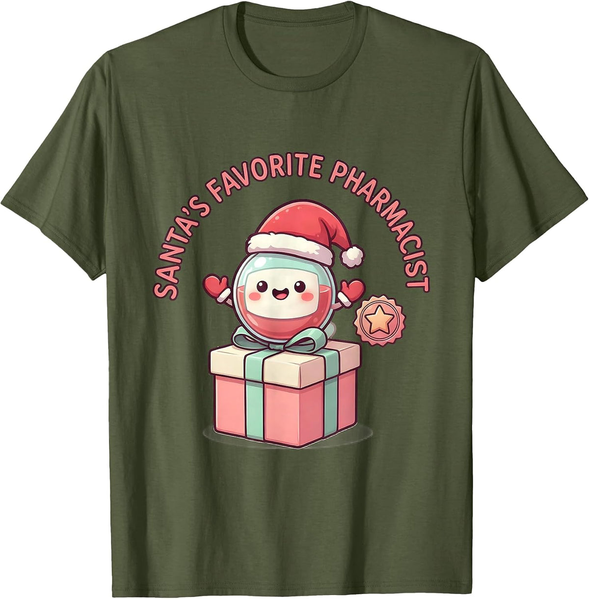Santa's Favorite Pharmacist Cute Kawaii Pharmacy Tech T-Shirt - Olive Green