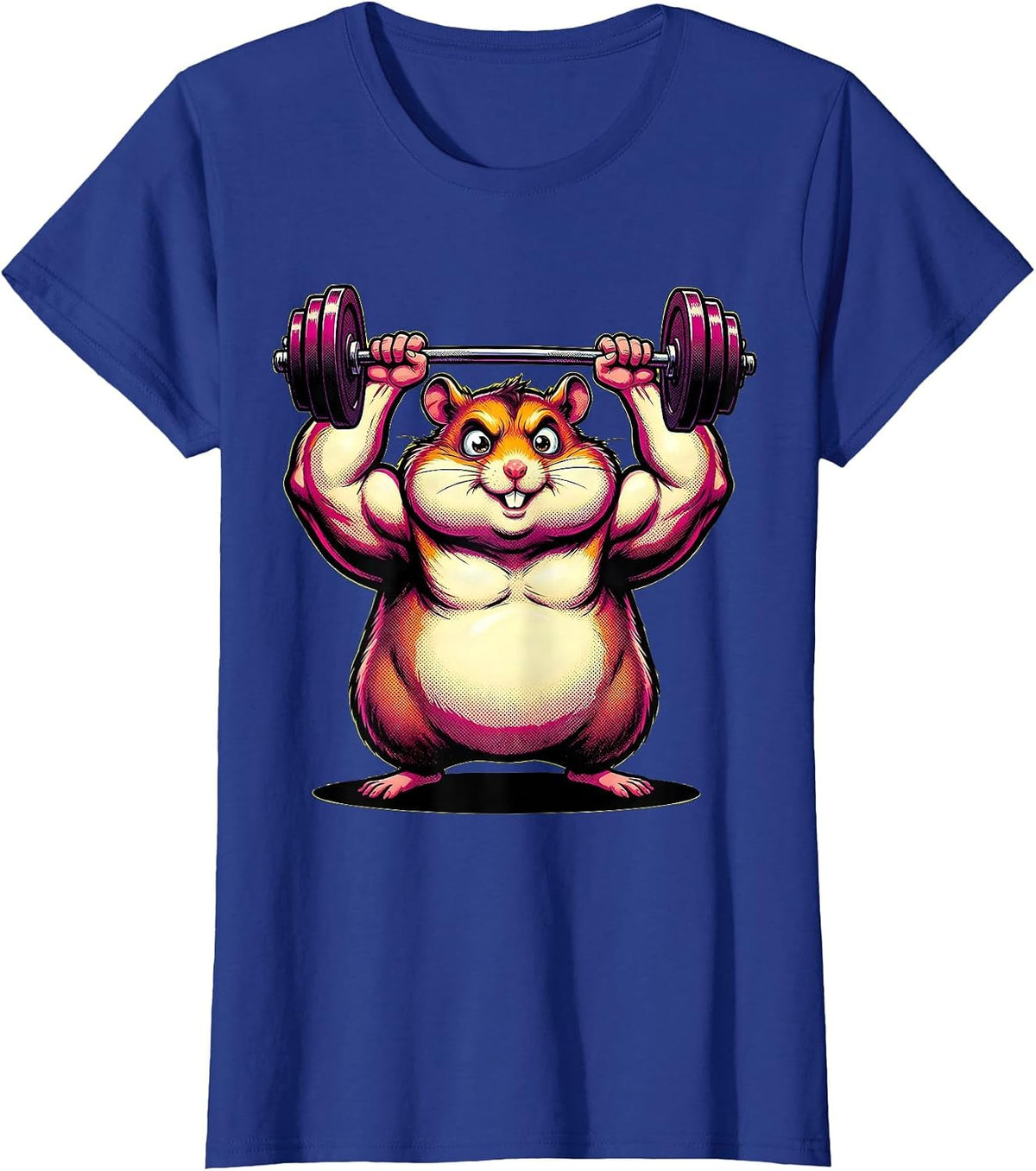 Women's Funny Hamster Weightlifter Bodybuilder Gym Graphic T-Shirt - Royal Blue
