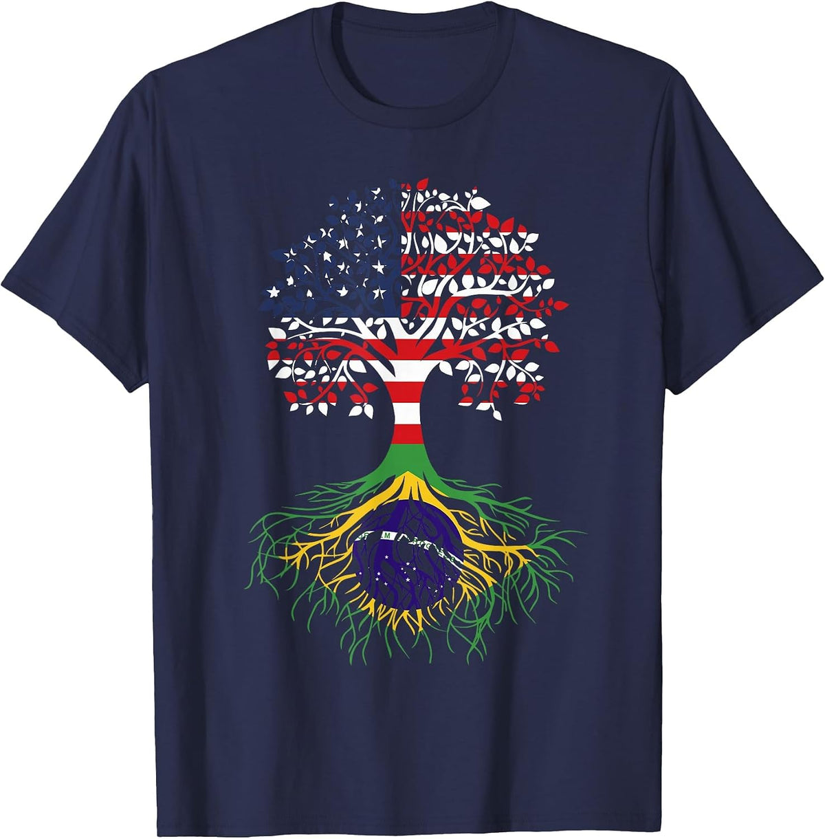 Brazilian Roots American Grown Tree Flag T-Shirt - Navy Blue