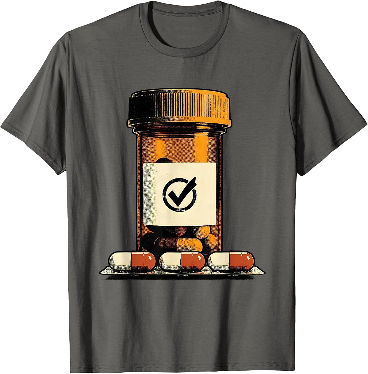 Oversized Prescription Vial Pharmacy Tech Cute Humor T-Shirt - Asphalt Grey