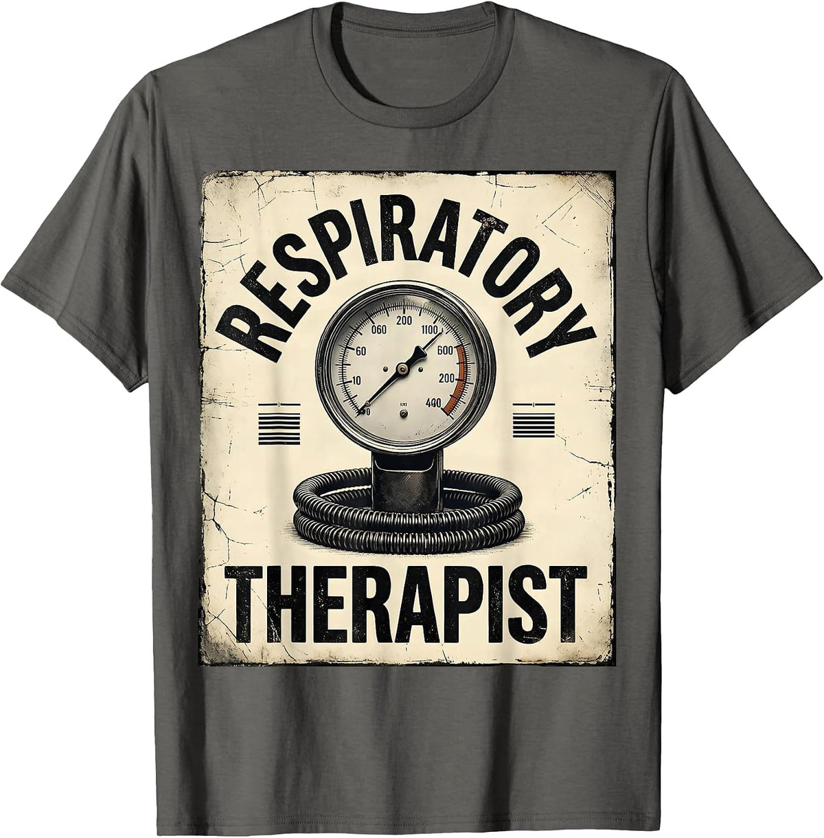 Respiratory Therapist Distressed RT Profession Pride T-Shirt - Asphalt Grey