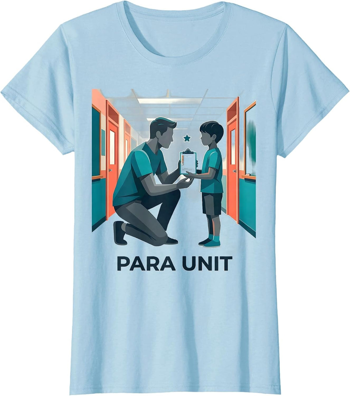 Para Unit Flat Vector Teacher Aide Appreciation Back T-Shirt - Baby Blue