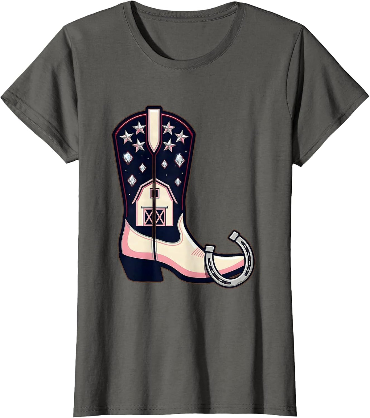 Women's Barn Silhouette Starry Night 90s Country Graphic T-Shirt - Asphalt Grey