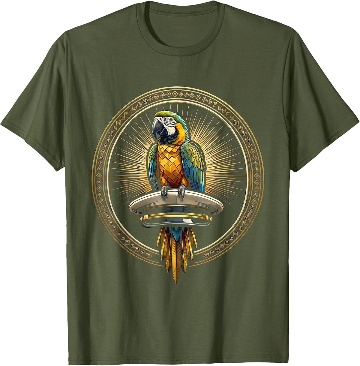 Men's Parrot on Captain's Hat Cruise Design T-Shirt - Olive Green