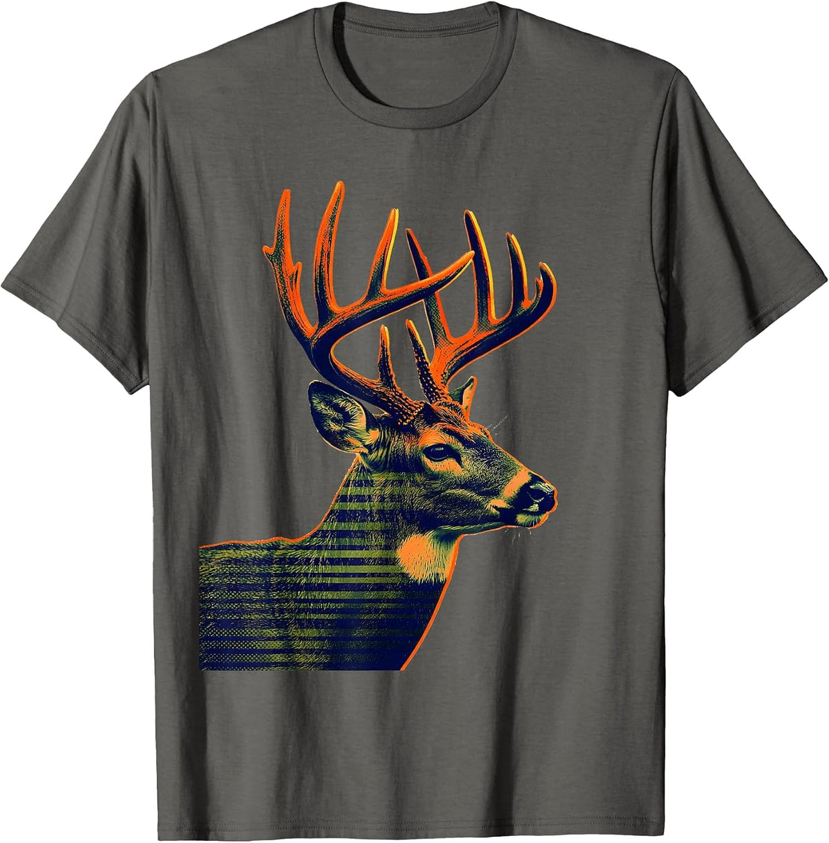 Men's Whitetail Buck Risograph Deer Hunter Gift Hunting Dad T-Shirt - Asphalt Grey
