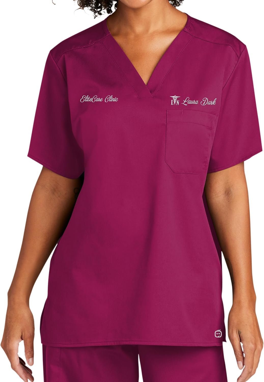 Custom Embroidered Unisex Adult Medical V-Neck Scrub Top & Scrub Bottom - Adults, Medical Professionals - Wine