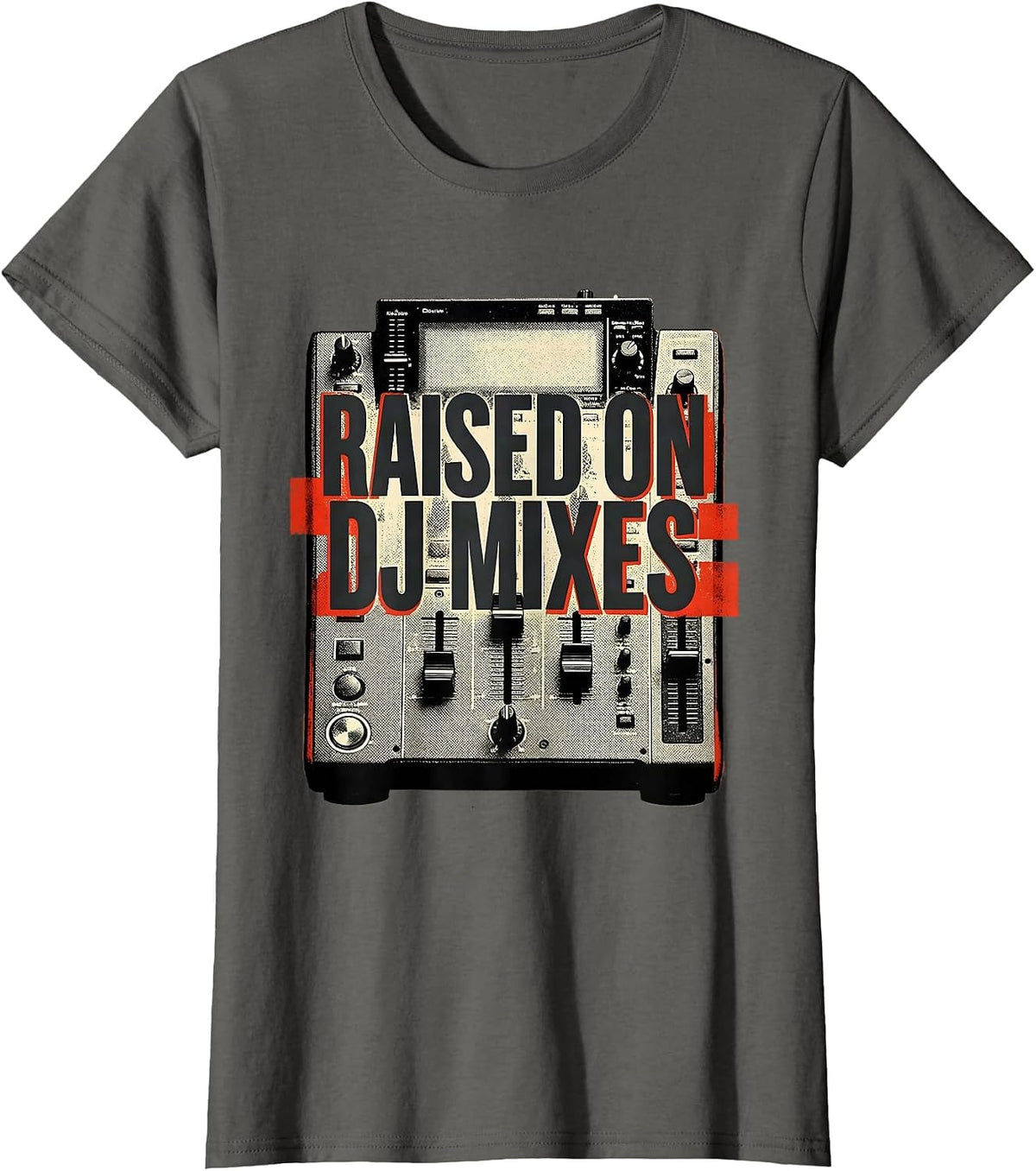 Women's Raised On DJ Mixes Vintage 90s Hip-Hop Rap Music DJ Fan T-Shirt - Asphalt Grey
