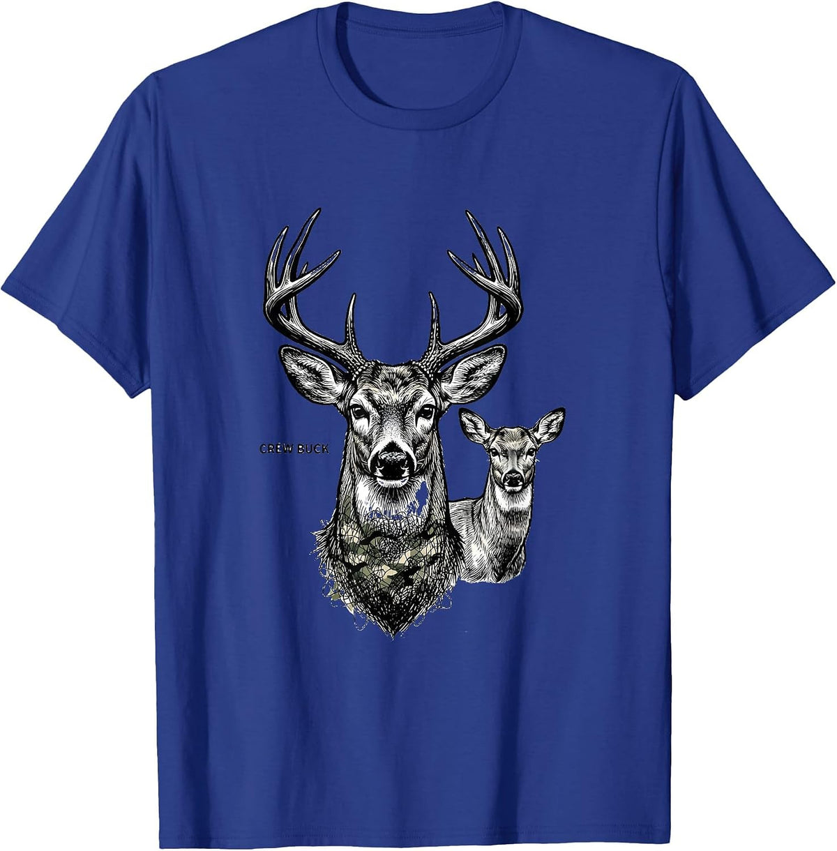 Crew Buck Line Art Camo Deer Hunting Youth Humor T-Shirt - Royal Blue