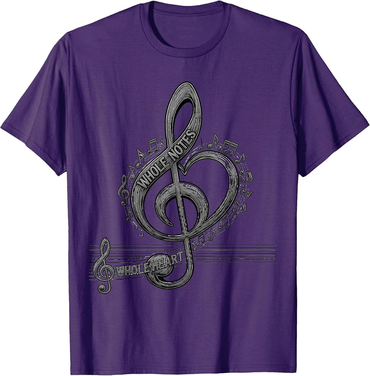 Whole Notes Whole Heart Music Teacher Design T-Shirt - Purple