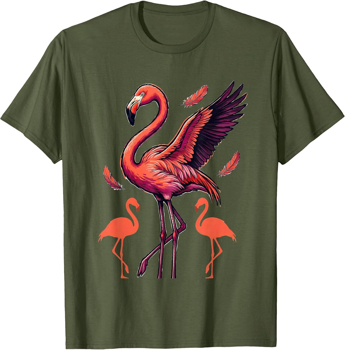 Men's Towering Coral Flamingo Funny Animal Humor Bird Lover T-Shirt - Olive Green