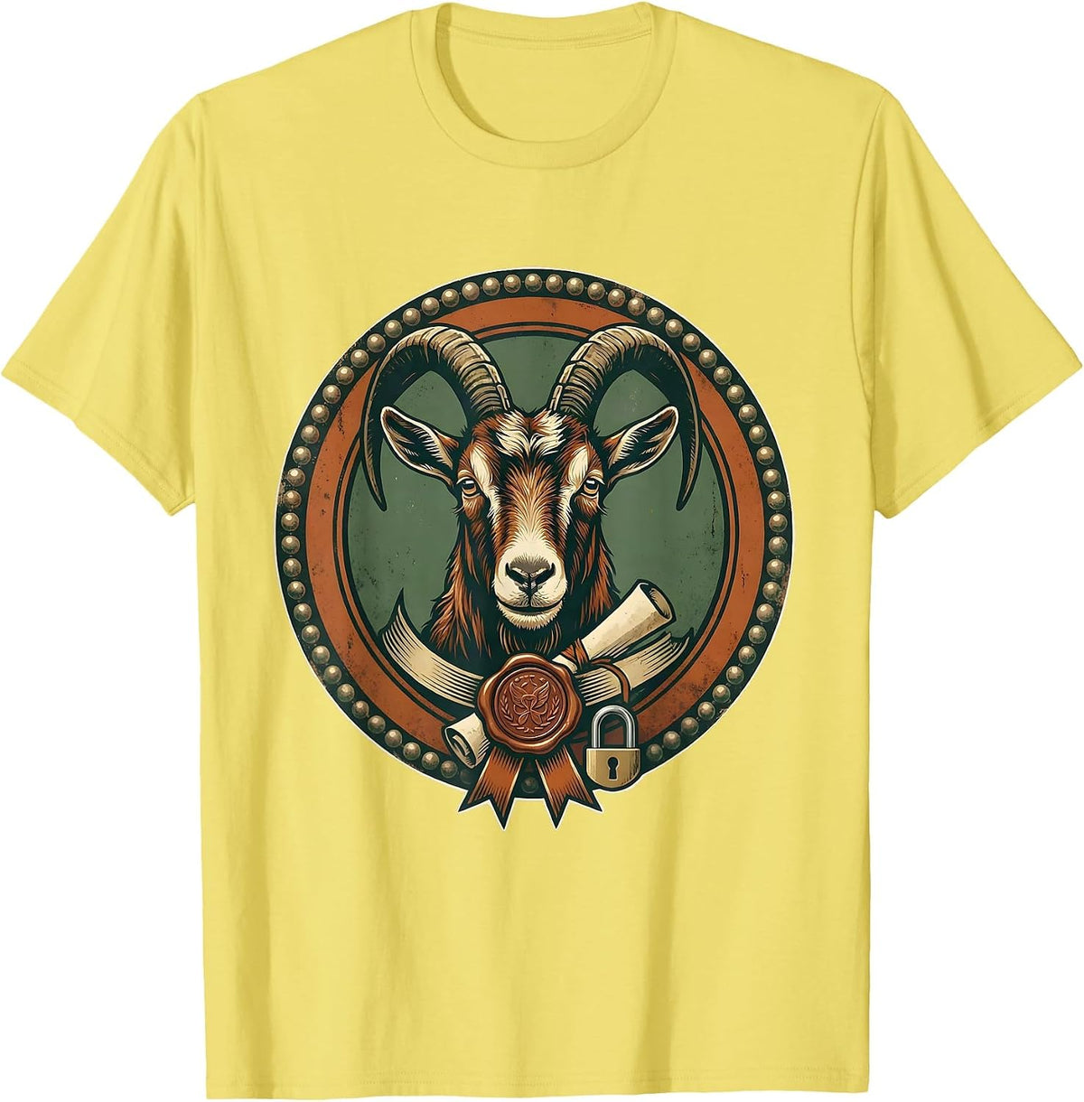 Men's Sealed Goat Badge Vintage Farm Animal Lover T-Shirt - Lemon Yellow