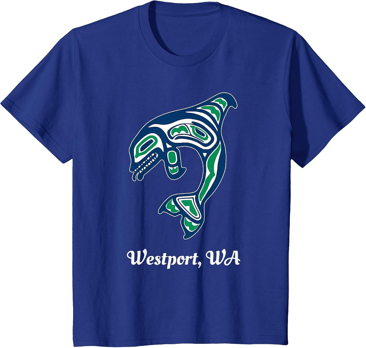 Blue Green Native American Westport WA Orca Killer Whale T-Shirt - Royal Blue