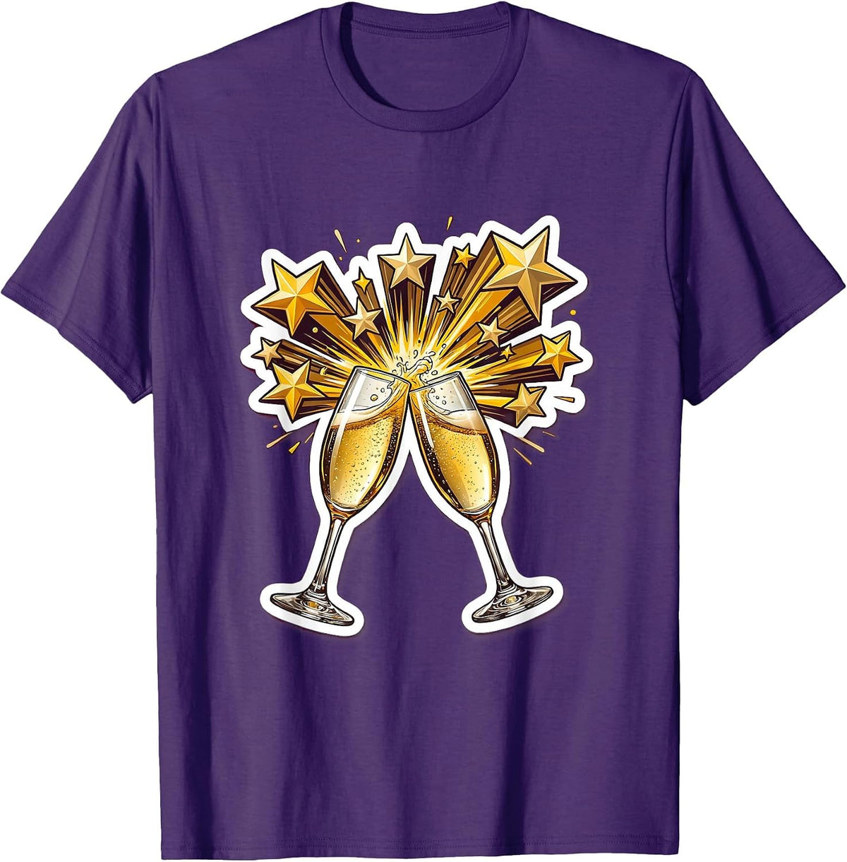 Birthday Celebration Champagne Clinking Stars Design T-Shirt - Purple