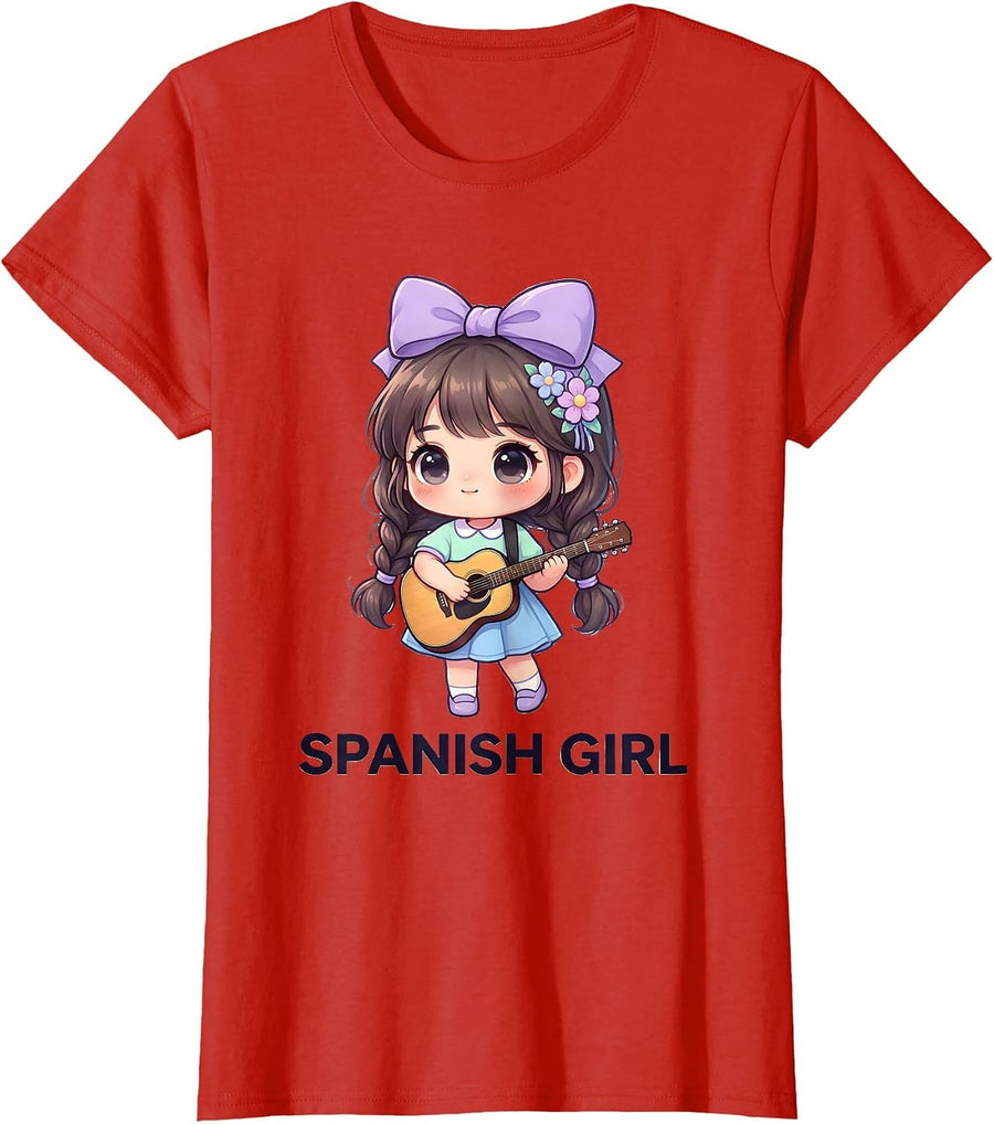 Women's Spanish Girl Cute Kawaii Traditional Heritage Cultural Pride T-Shirt - Red