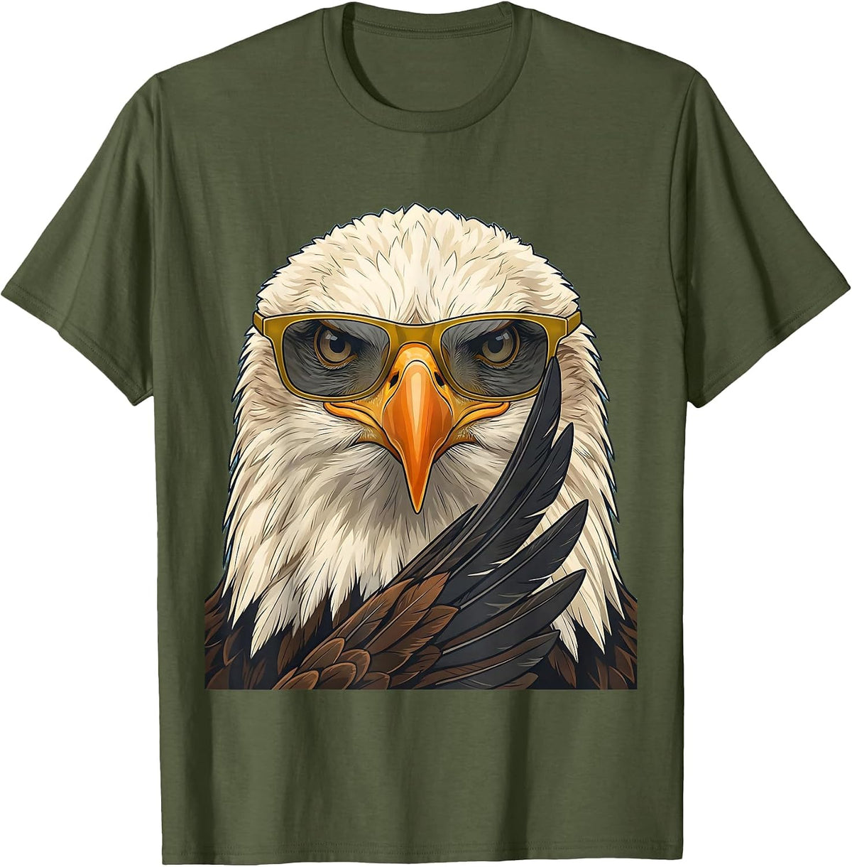 Bald Eagle Sunglasses Funny Bird Lover Casual T-Shirt - Olive Green