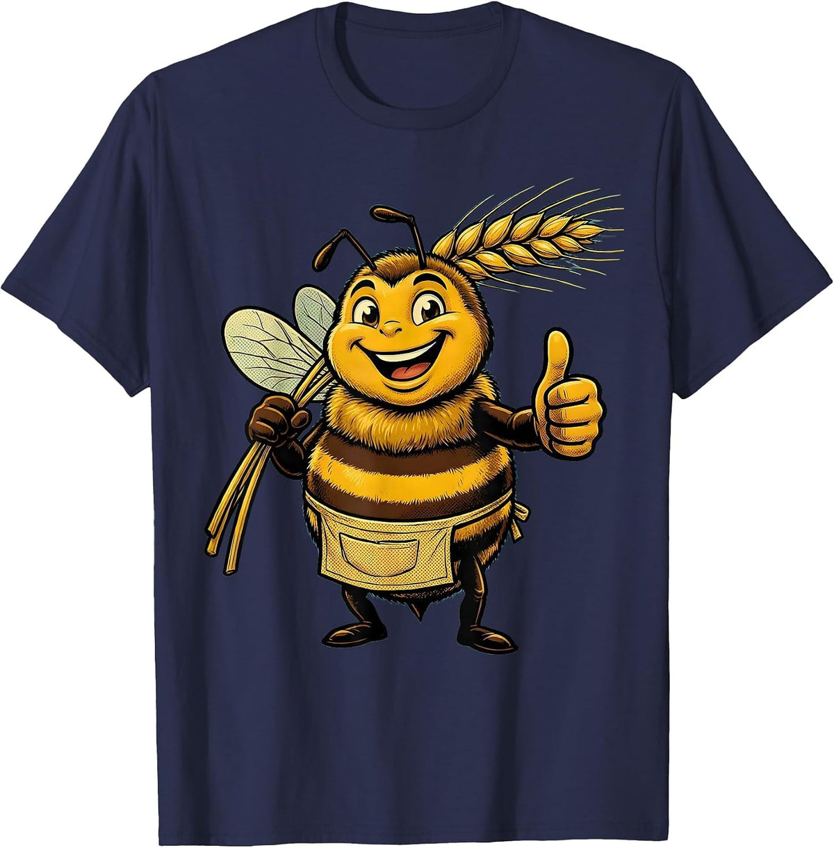 Honeybee Barley Carrier Beer Lover Graphic T-Shirt - Navy Blue