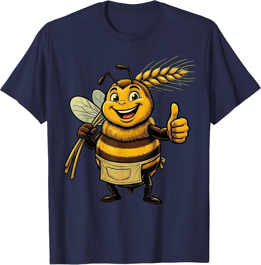 Honeybee Barley Carrier Beer Lover Graphic T-Shirt - Navy Blue