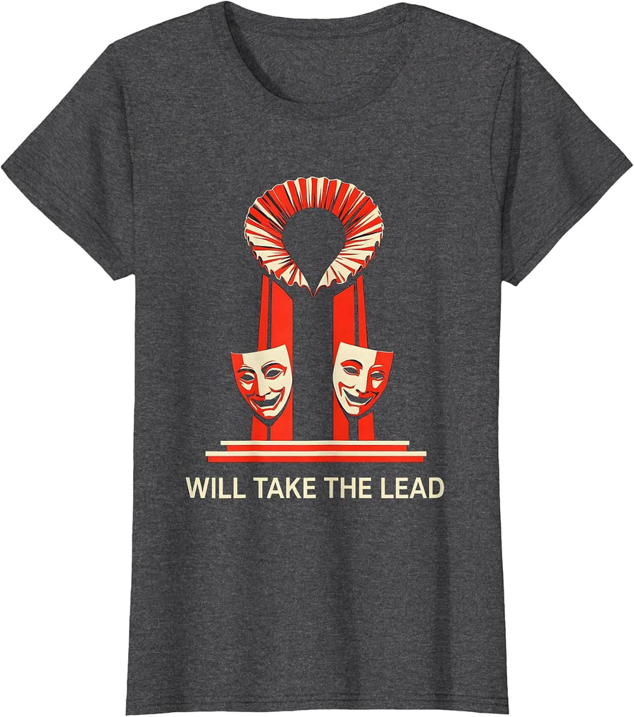 Women's Will Take The Lead Vintage Shakespeare Theater Humor T-Shirt - Dark Heather Grey
