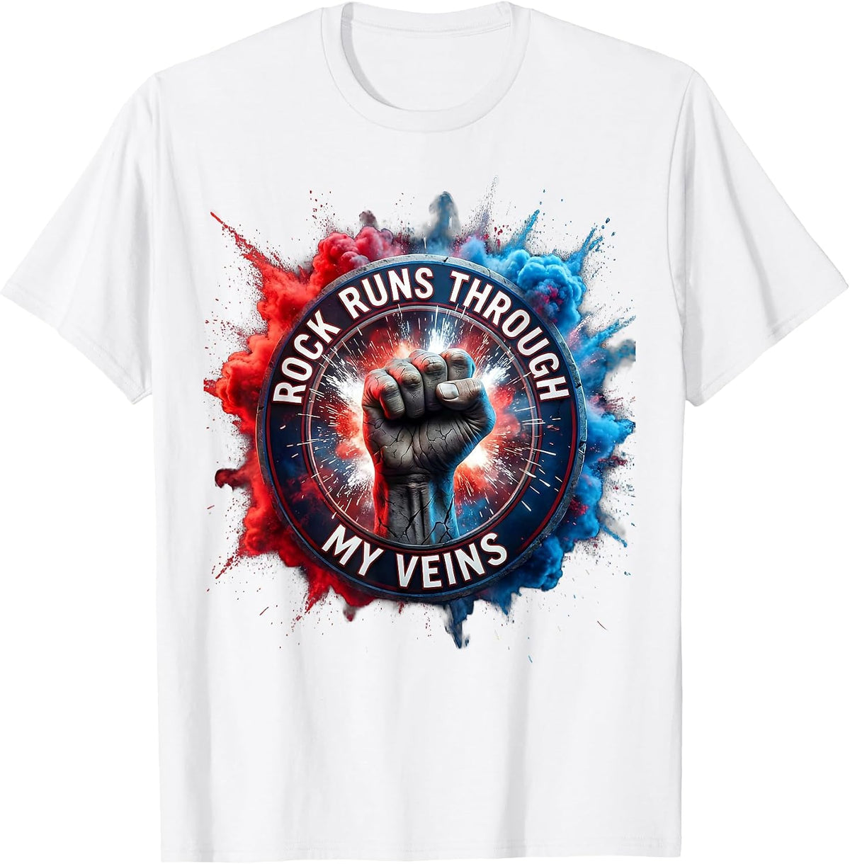Men's Rock Runs Through My Veins Music Lover Design T-Shirt - White