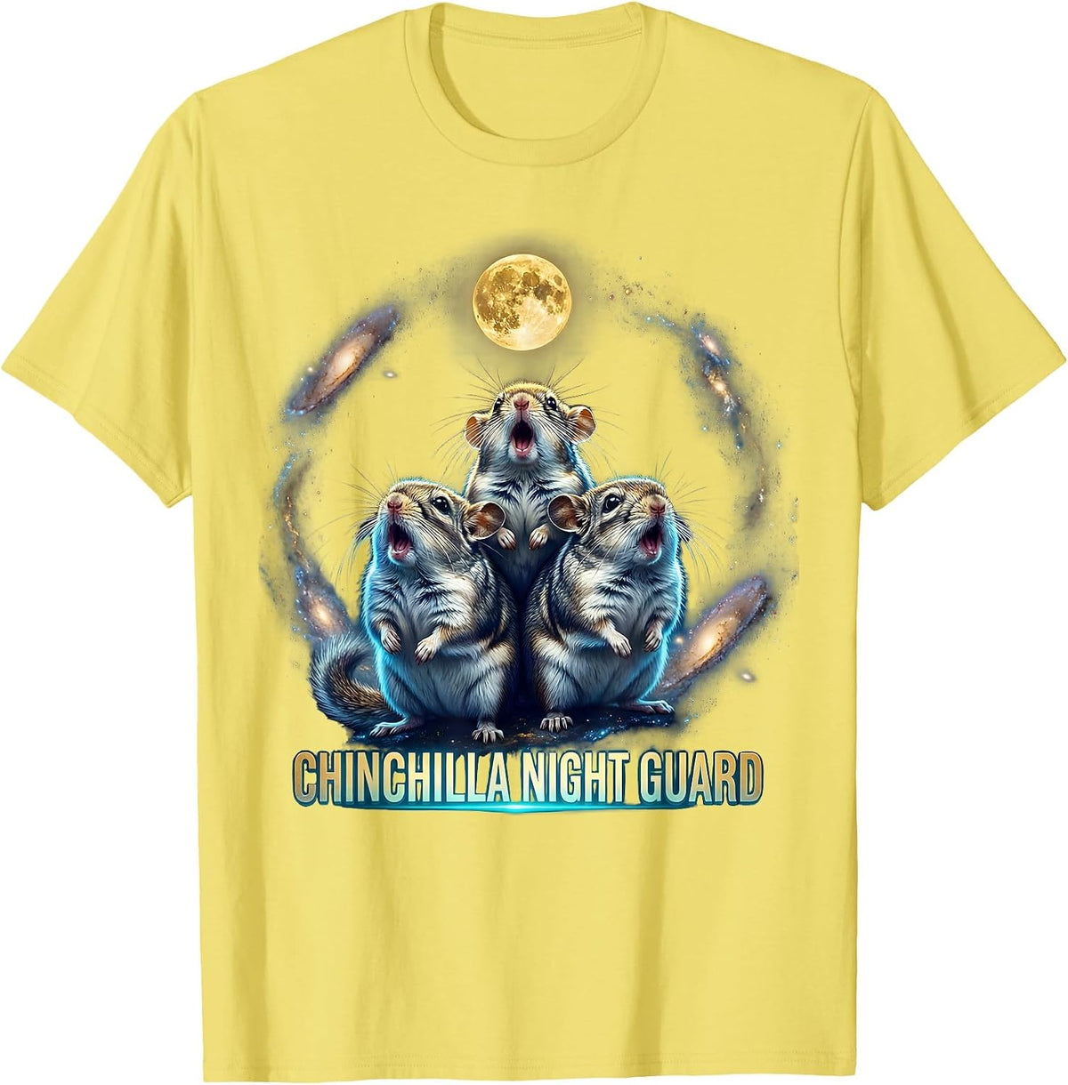 Men's Chinchilla Night Guard Cosmic Absurdist Meme Animal Lover T-Shirt - Lemon Yellow